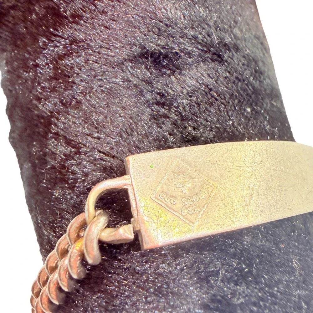 Vintage Cub Scouts BSA ID‎ Bracelet Nickel Silver Wolf Logo Curb Chain 6.5
